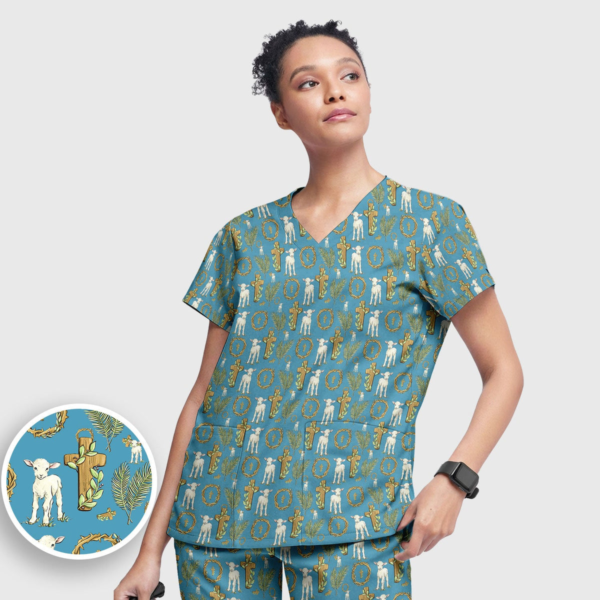 Faith Lamb Cross Nurse Scrub Set