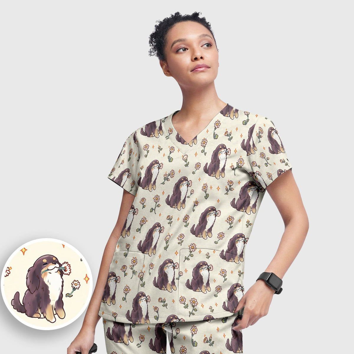 Floral Otter Daisy Nurse Scrub Set
