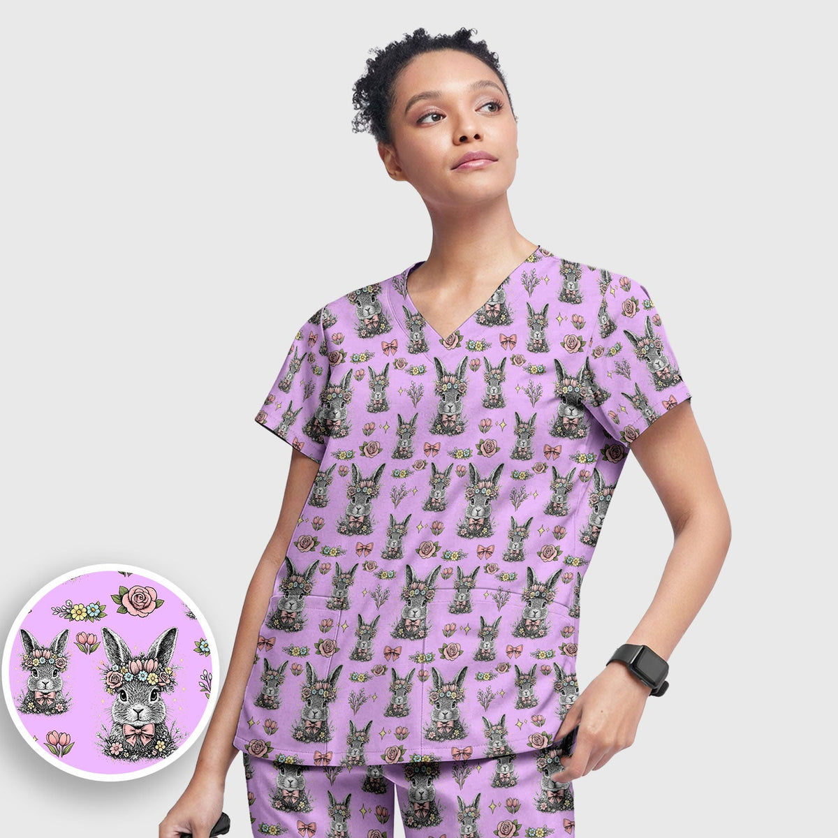 Vintage Floral Bunny Nurse Scrub Set