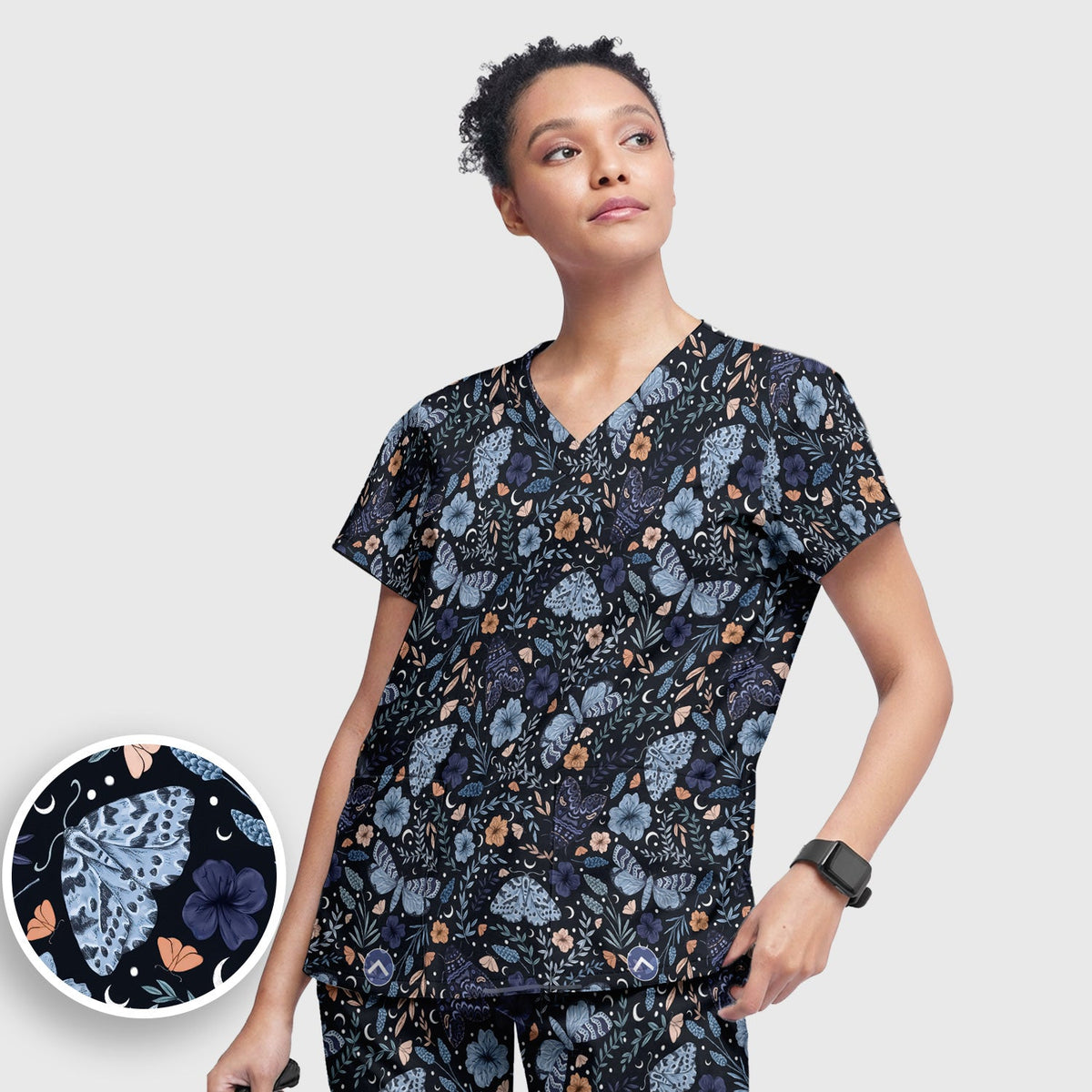 Night Moth Butterfly Floral Nurse Scrub Set