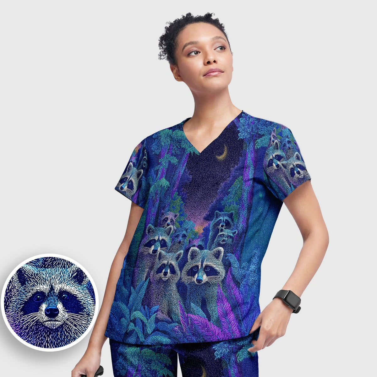 Moonlit Raccoon Nurse Scrub Set