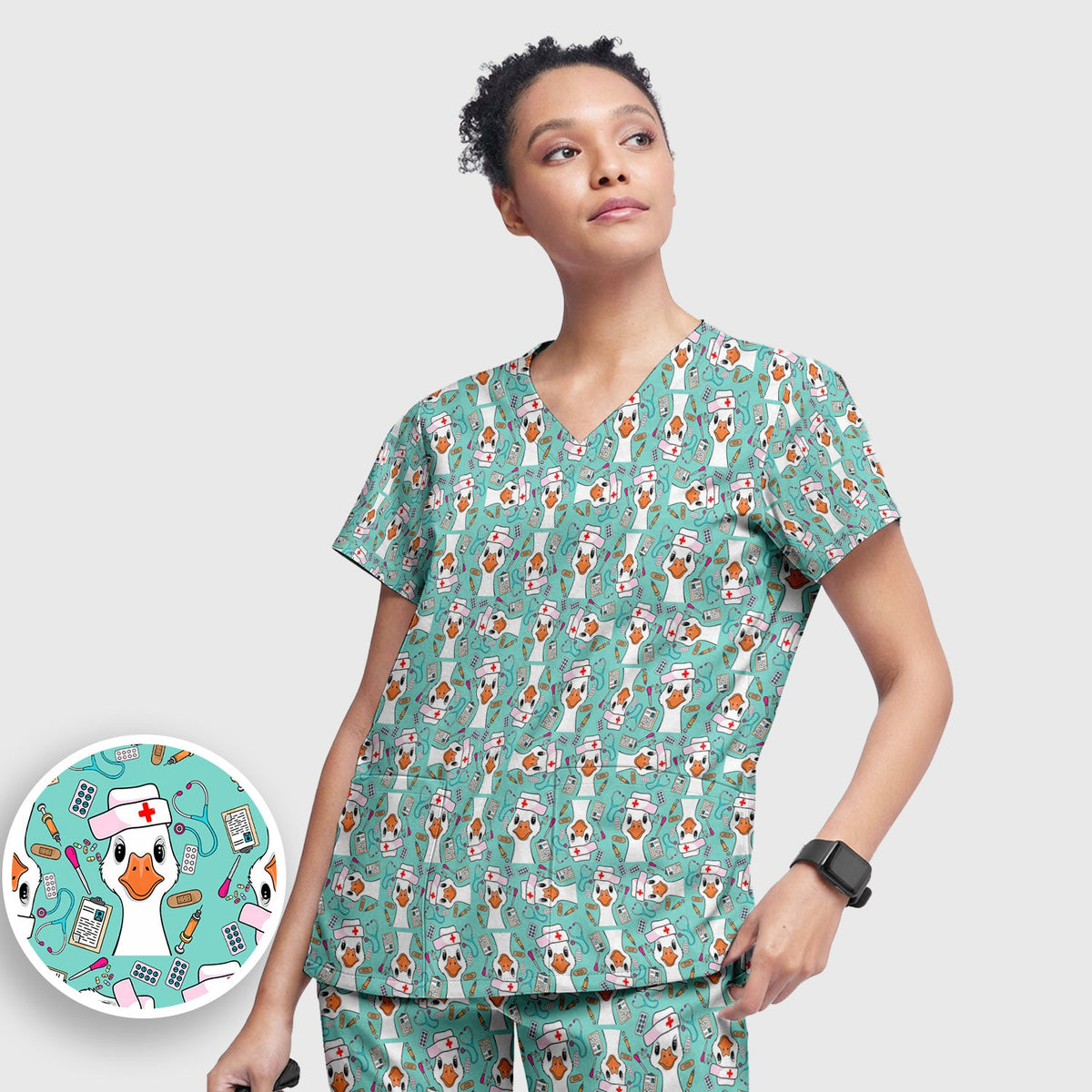 Duck Wearing Hat With Medical Tools Nurse Scrub Set