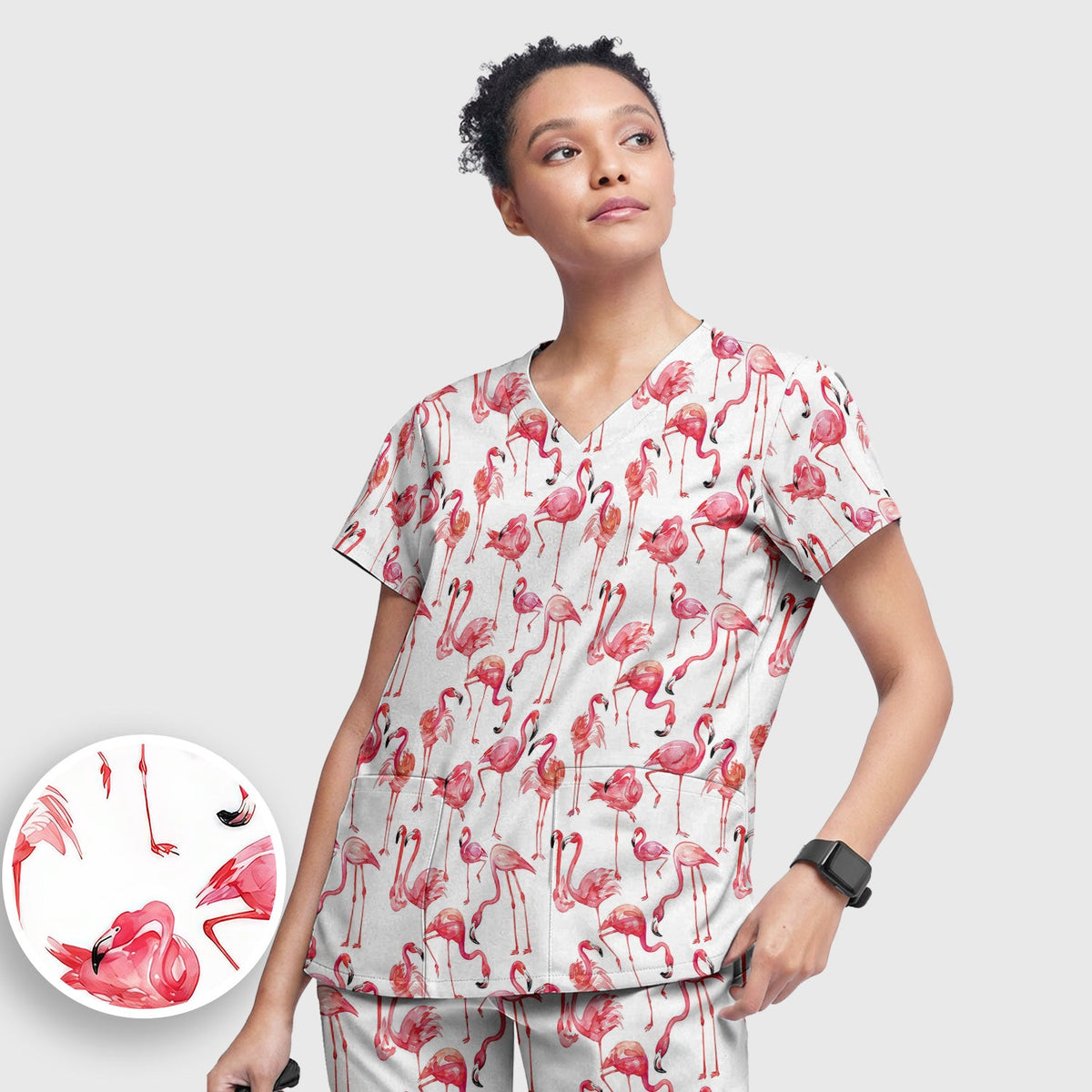 Pink Flamingo Tropical Bird Nurse Scrub Set