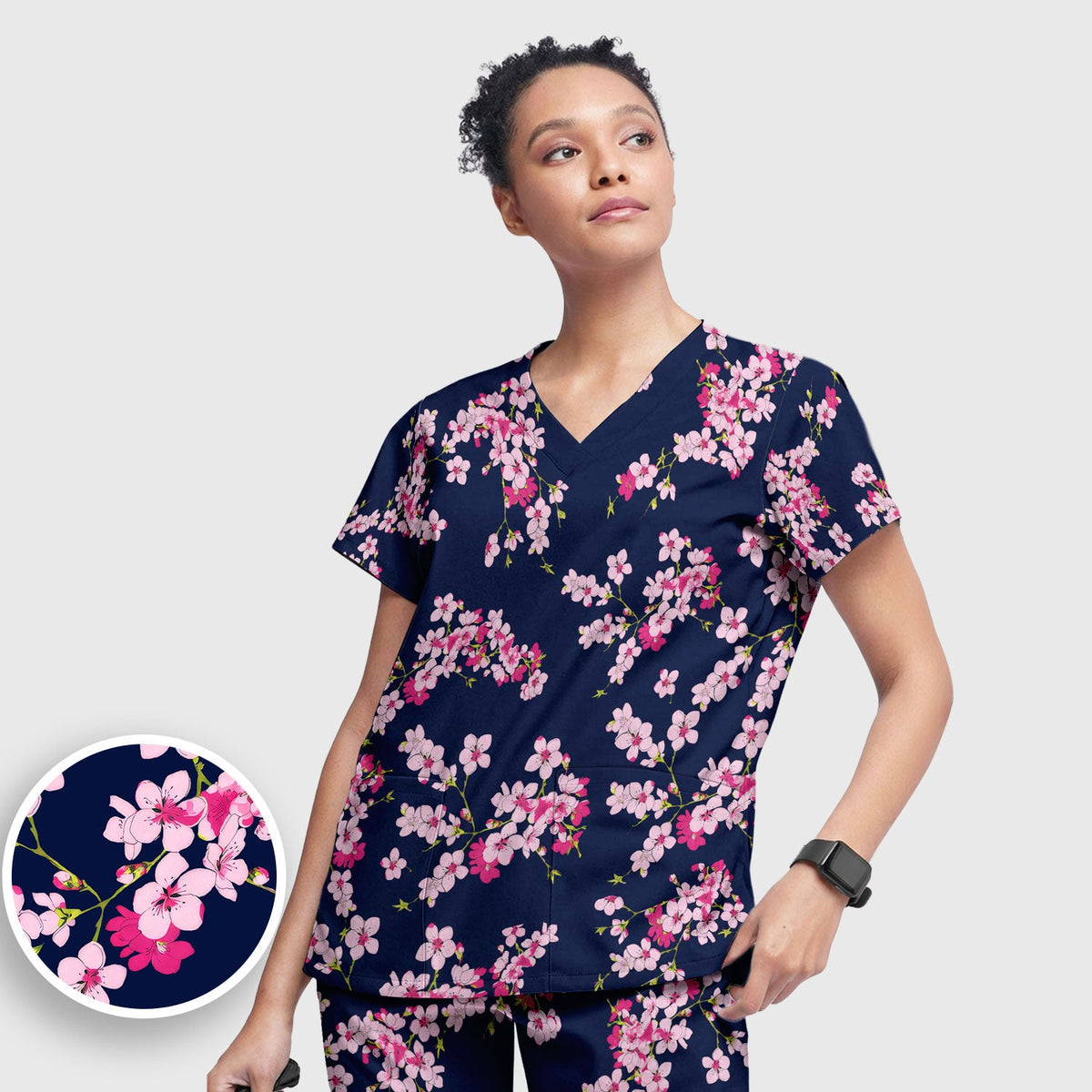 Elegant Cherry Blossom Nurse Scrub Set