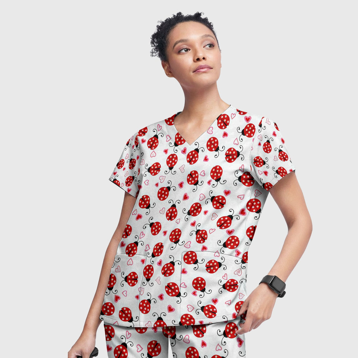 Ladybug Heart Love Nurse Scrub Set