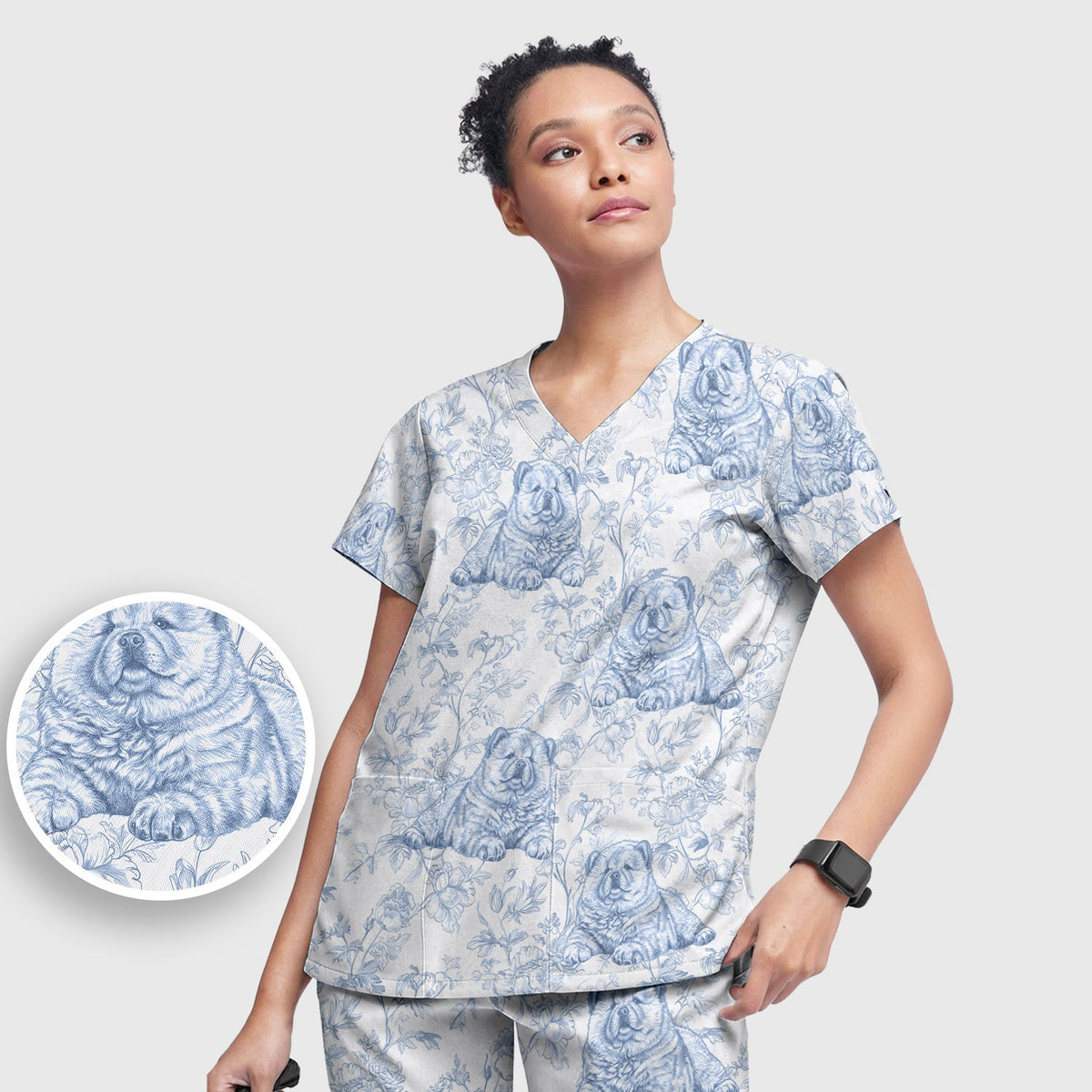 Dog Cat Chinoiserie Nurse Scrub Set