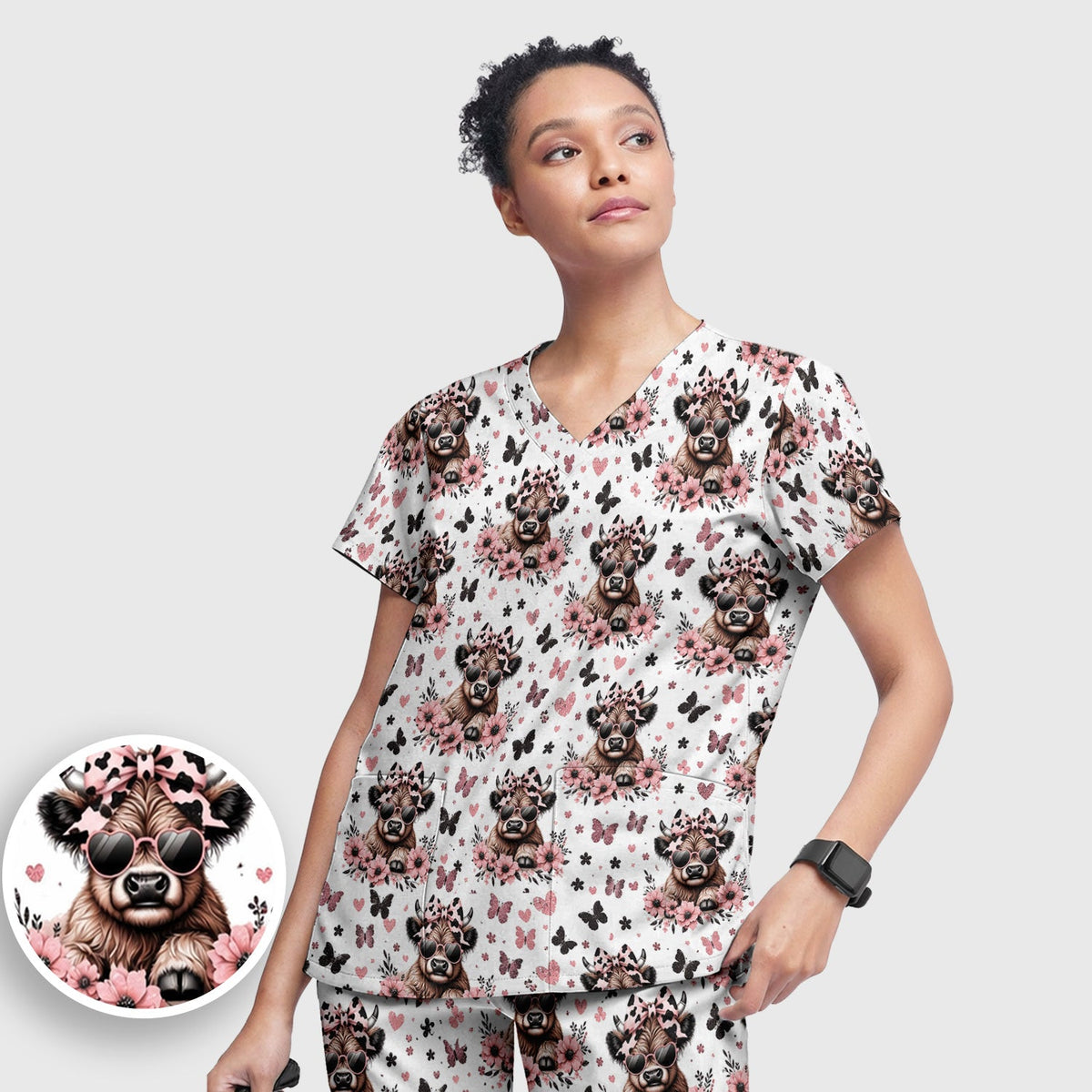 Cow Heart Sunglasses Nurse Scrub Set