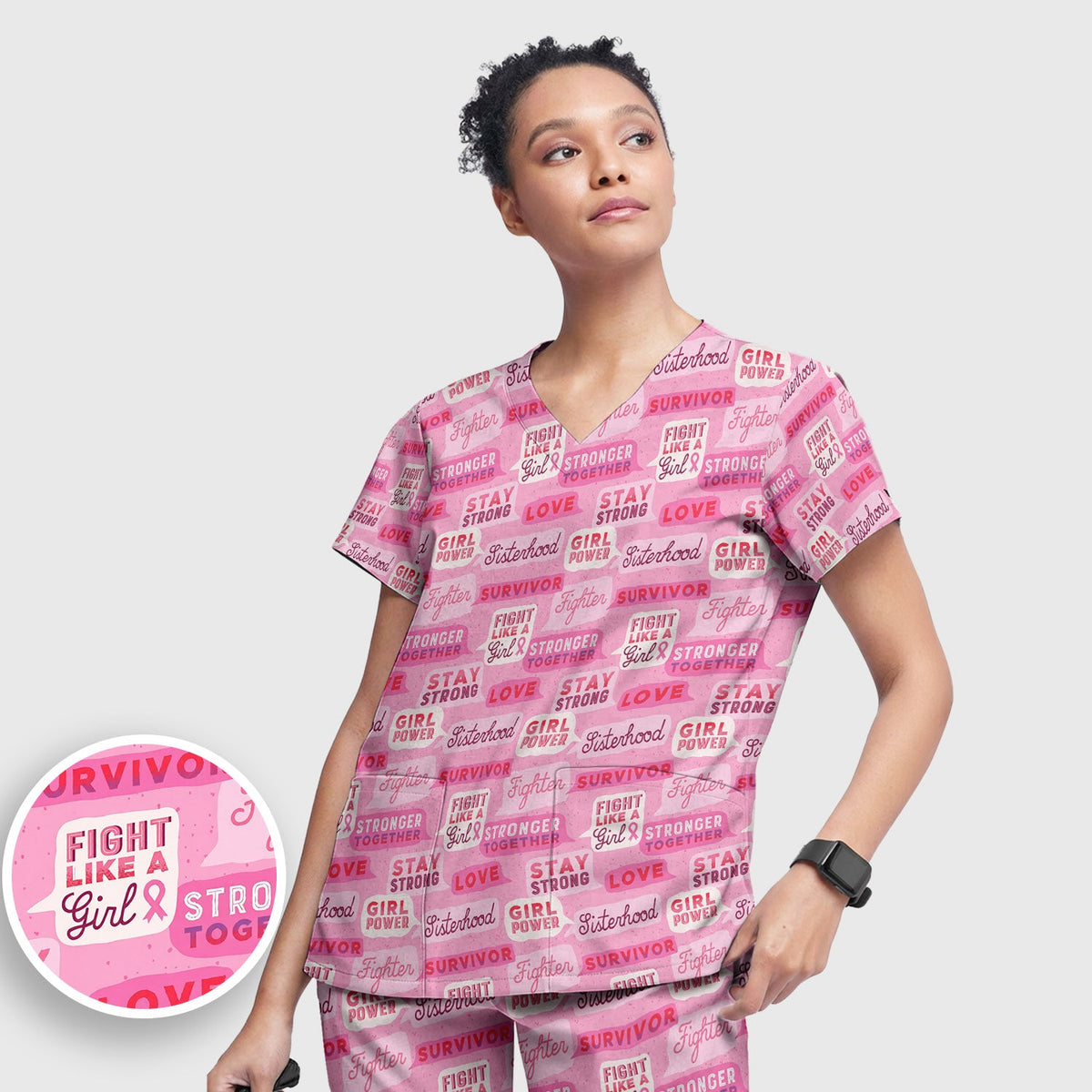 Pink Ribbon Quotes Nurse Scrub Set