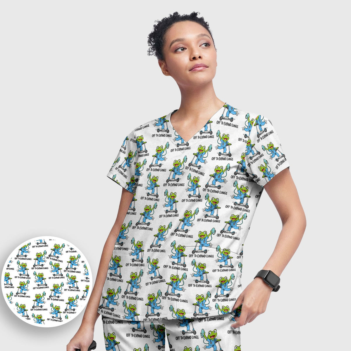 Off To Expand Lungs Frog Nurse Scrub Set