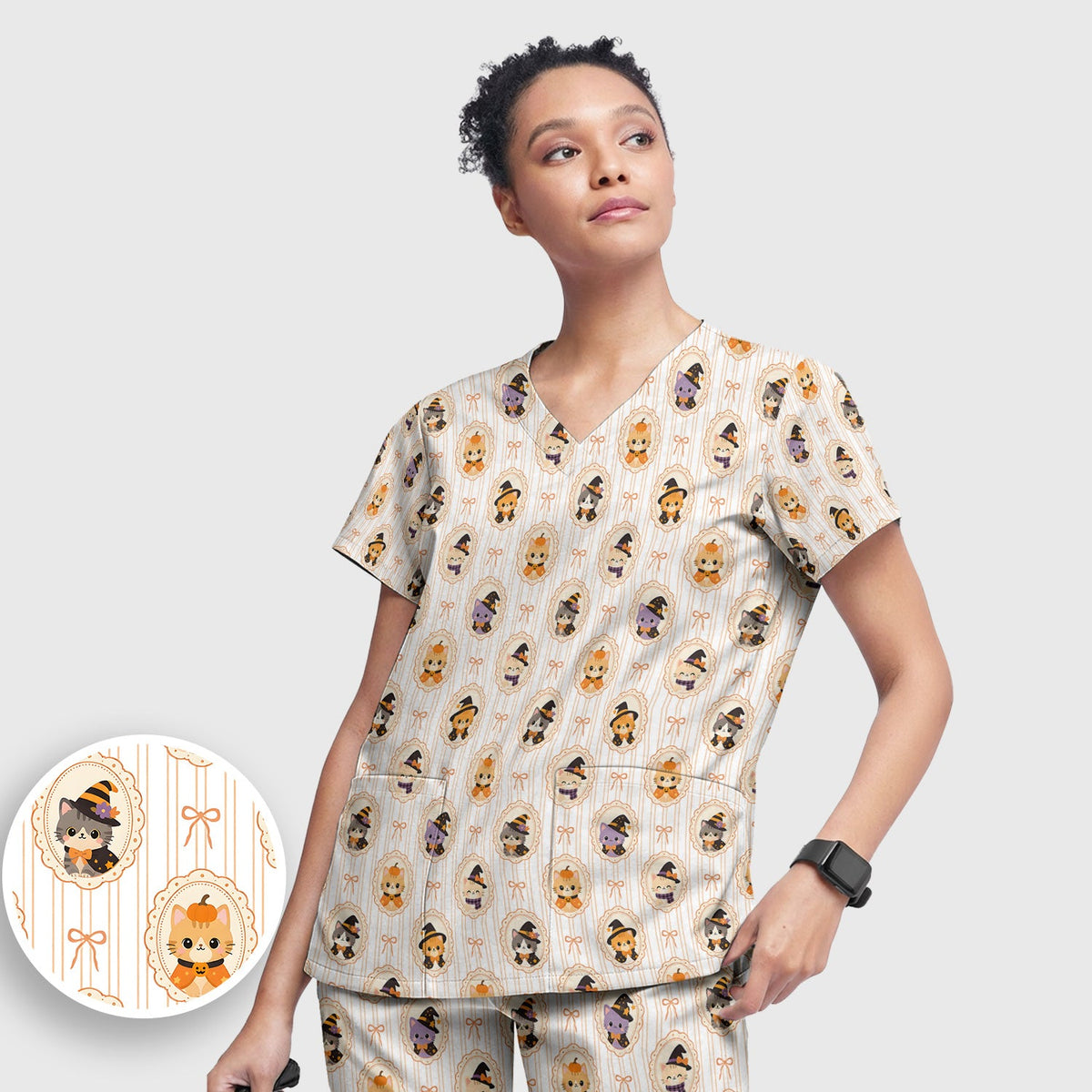 Halloween Cat Stripe Nurse Scrub Set