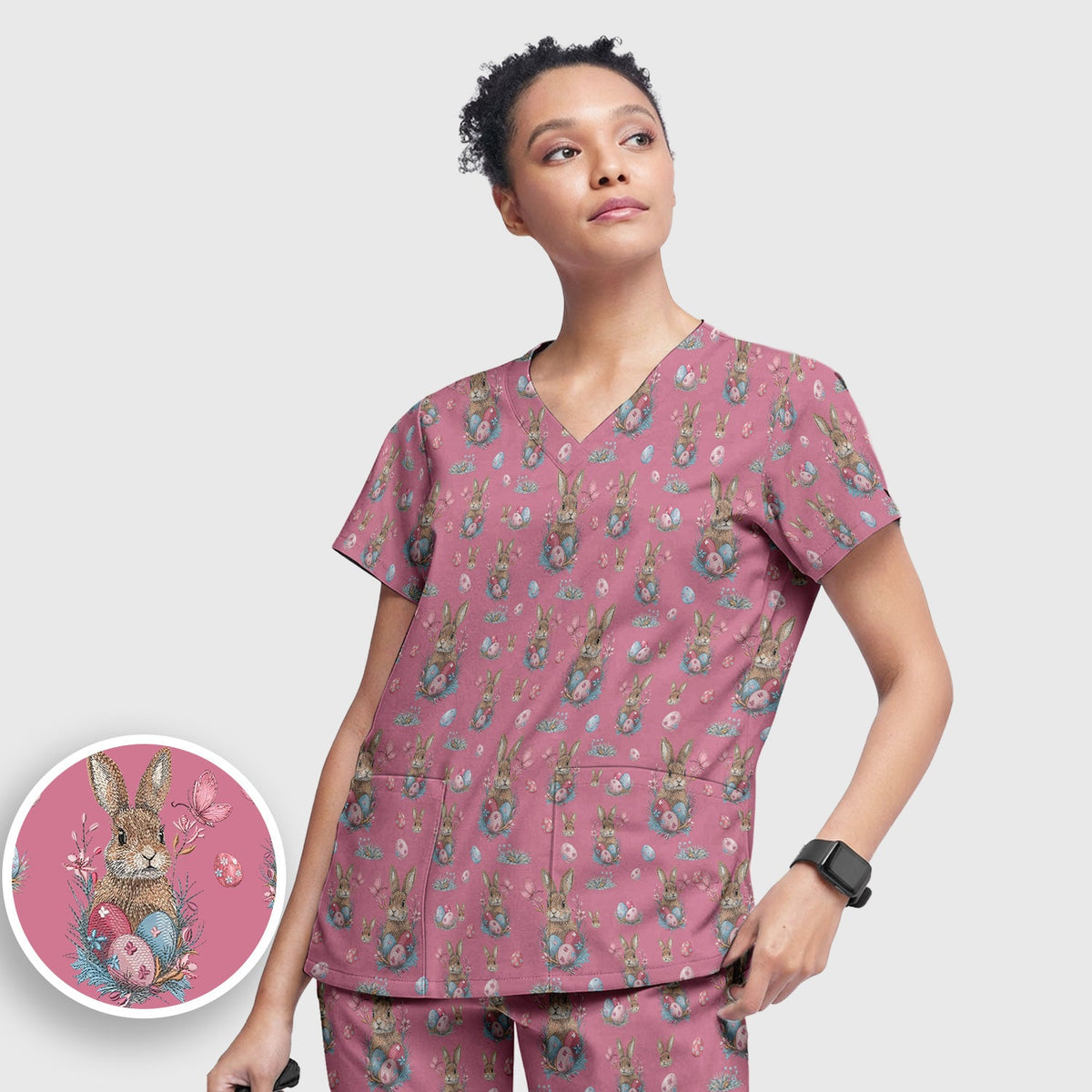 Pastel Easter Bunny Nest Nurse Scrub Set