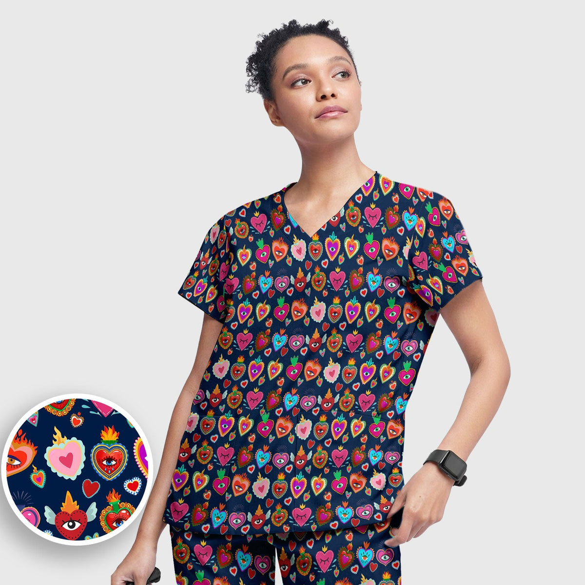 Valentine Colorful Sacred Heart Nurse Scrub Set