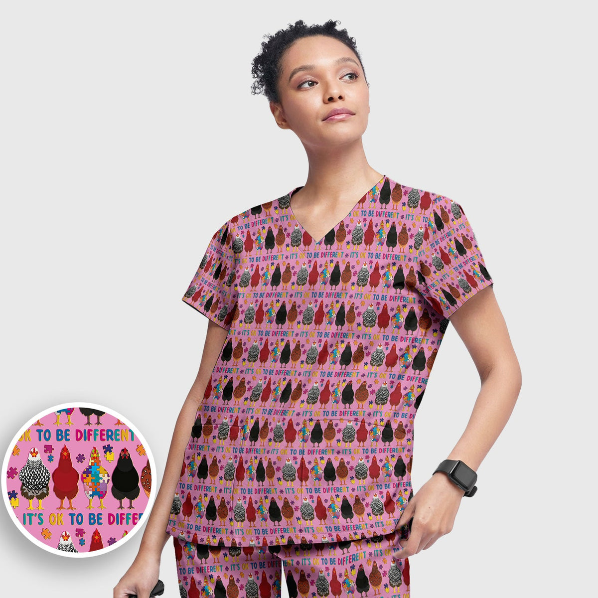 Autism Chicken It's OK To Be Different Nurse Scrub Set