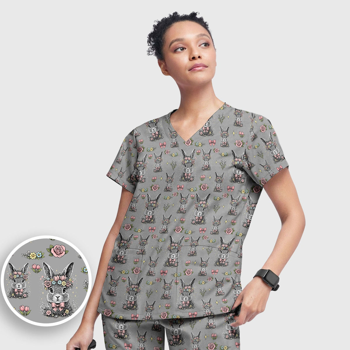 Vintage Floral Bunny Nurse Scrub Set