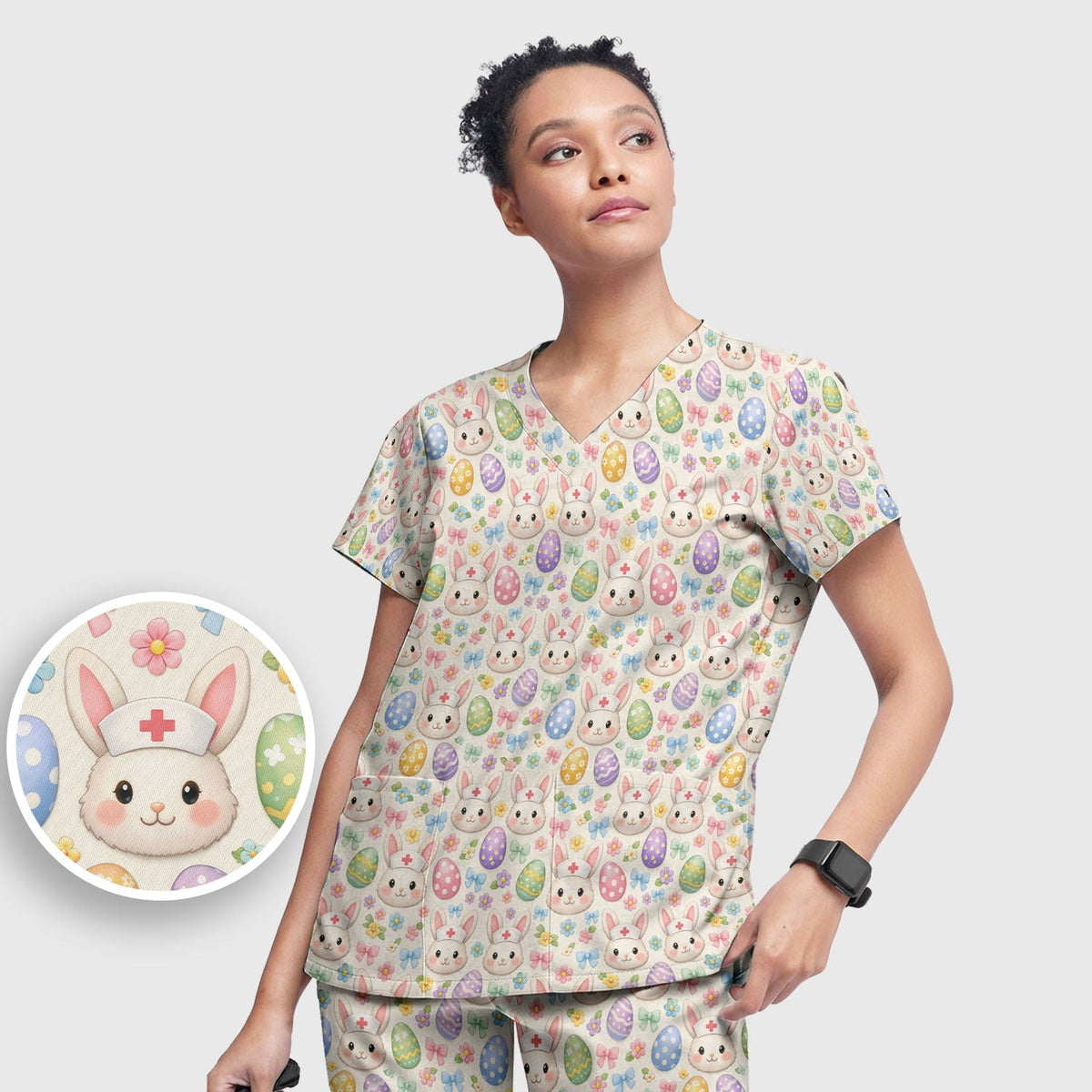 Bunny Egg Nurse Scrub Set