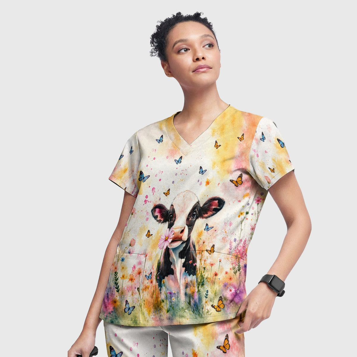 Butterfly Baby Cow Nurse Scrub Set