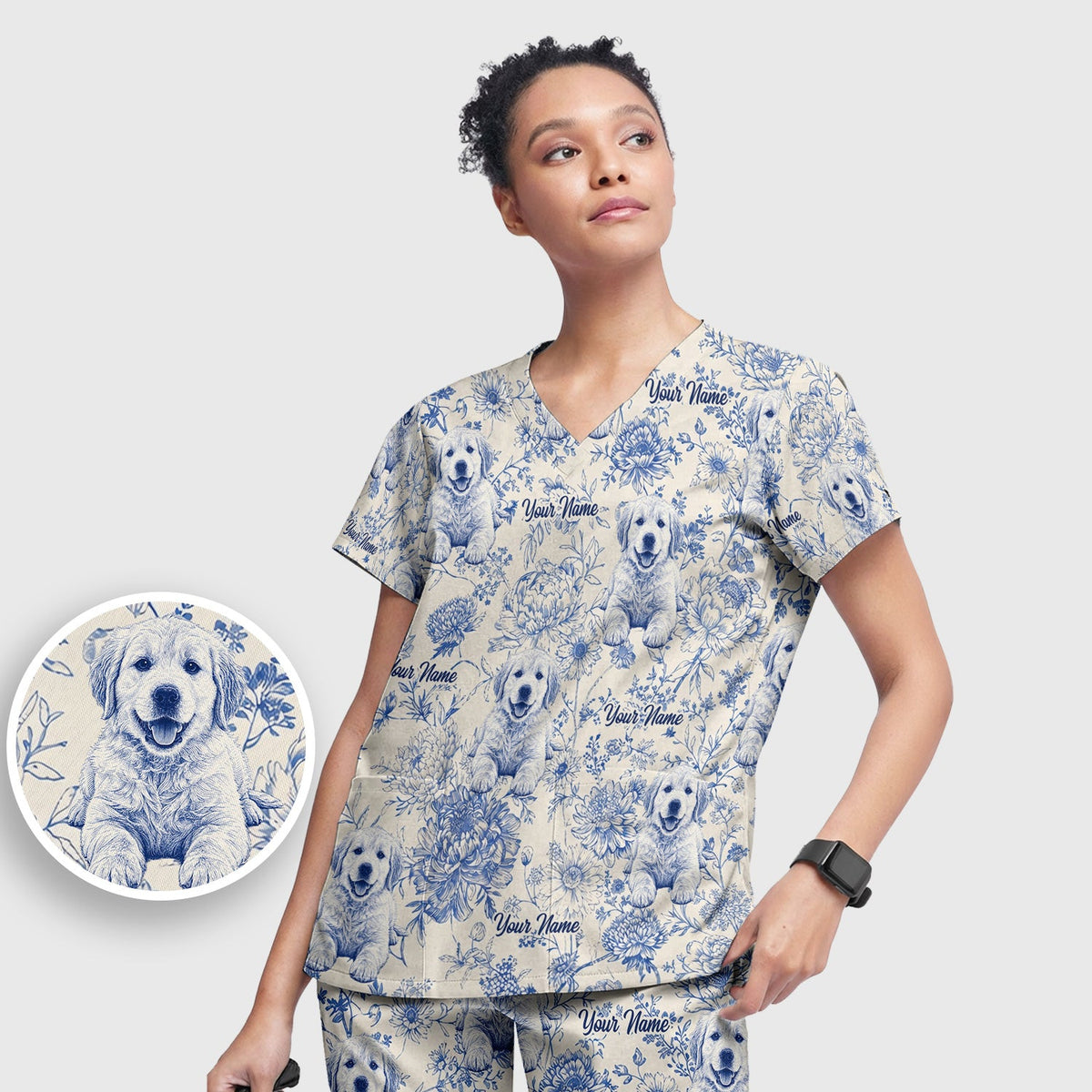 Personalized Pet Photo Floral Nurse Scrub Set