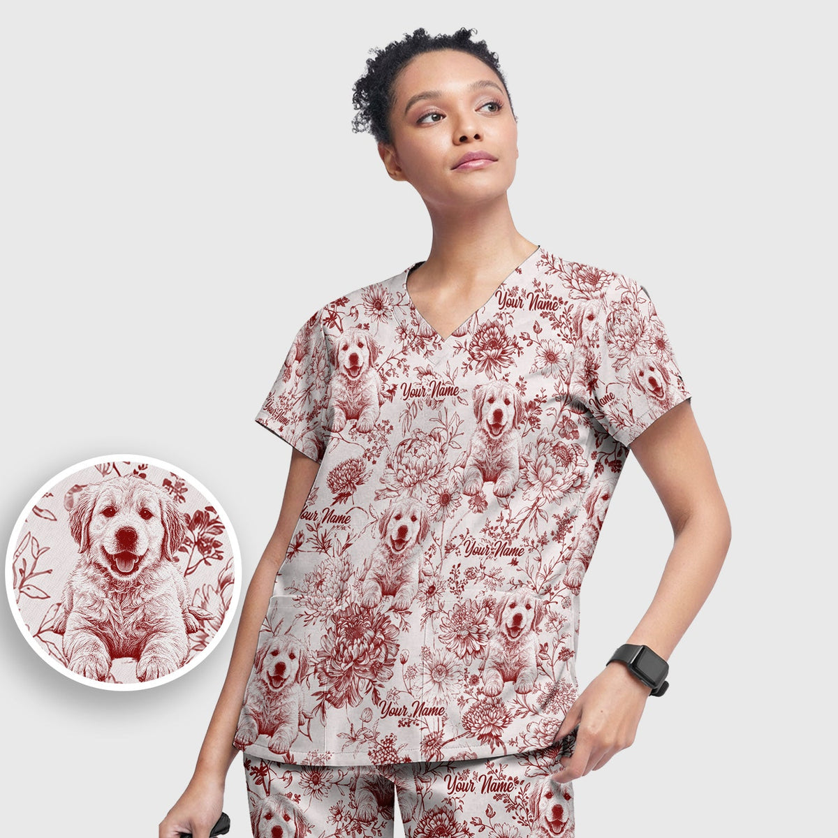 Personalized Pet Photo Floral Nurse Scrub Set