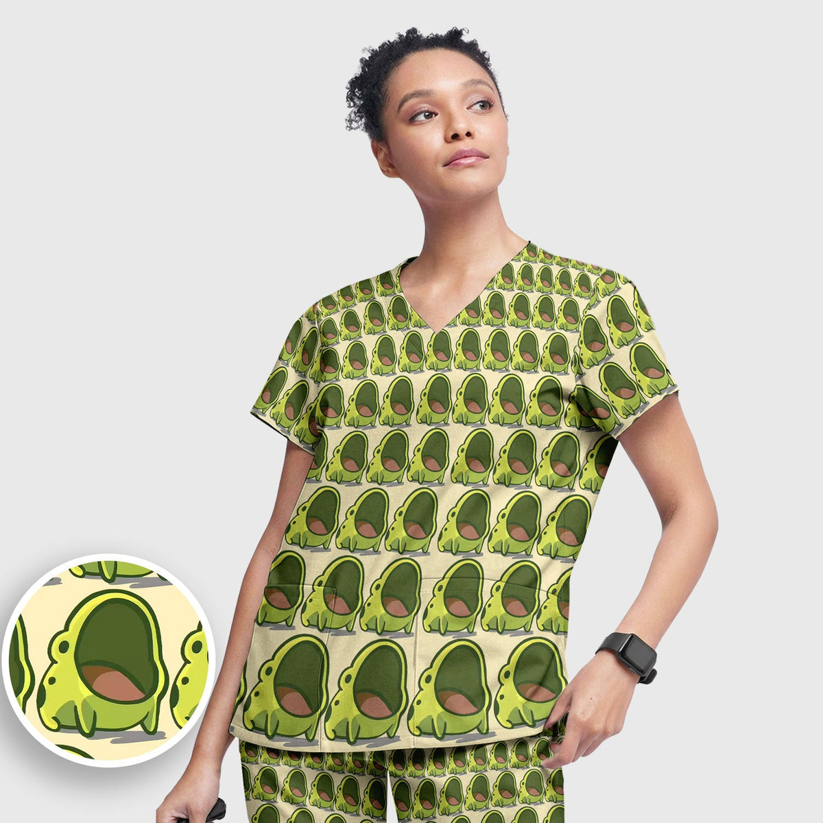 Green Frog Cartoon Nurse Scrub Set