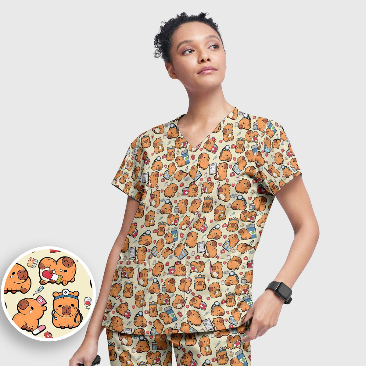 Capybara Stethoscope Medical Tools Nurse Scrub Set