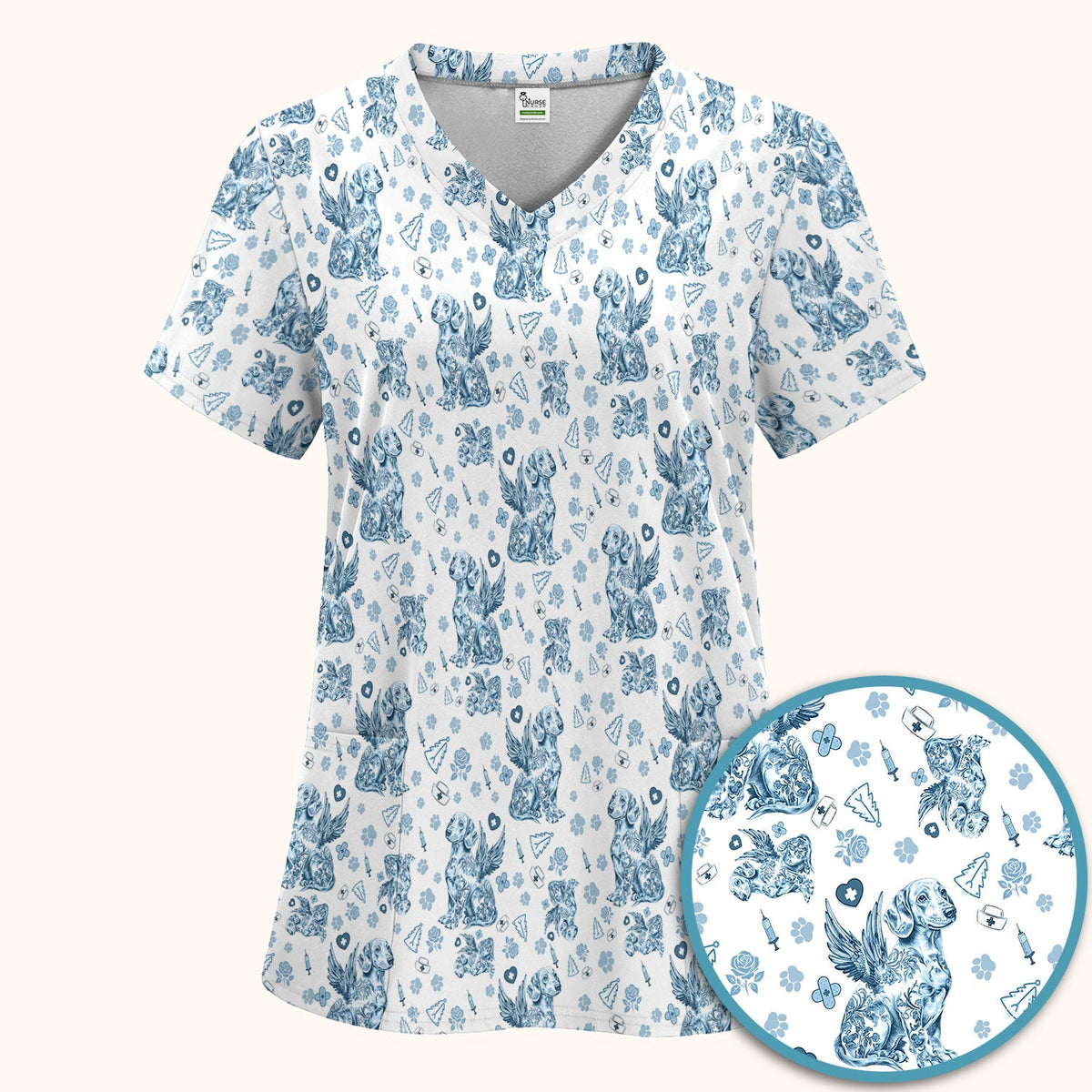 Toile De Jouy Dachshund Angel Nurse Scrub Set