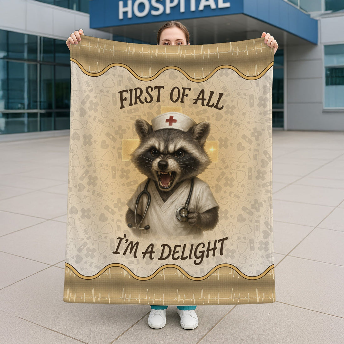 Personalized Raccoon I'm A Delight Nurse Blanket