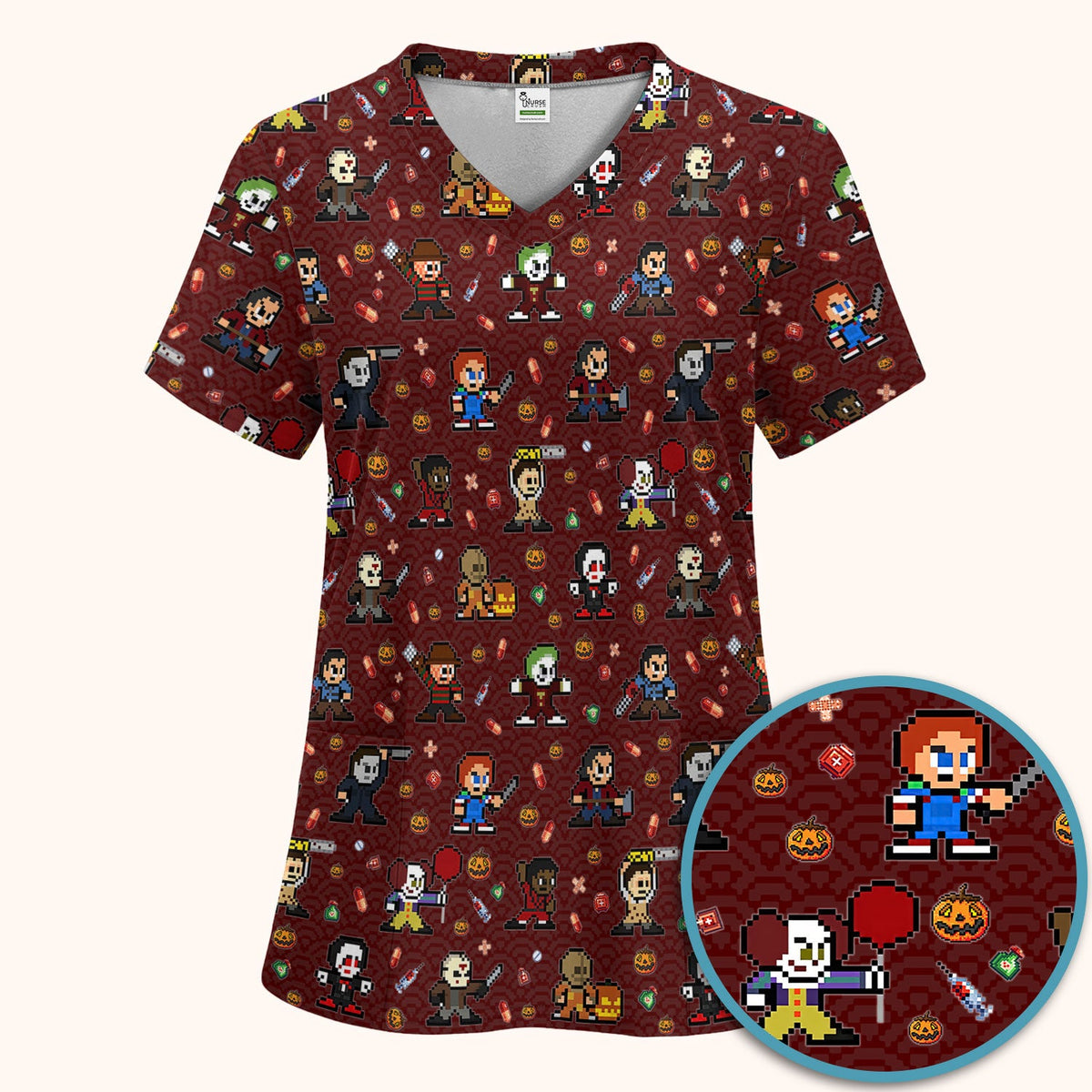 Scary Character Nurse Scrub Set - Halloween Gift