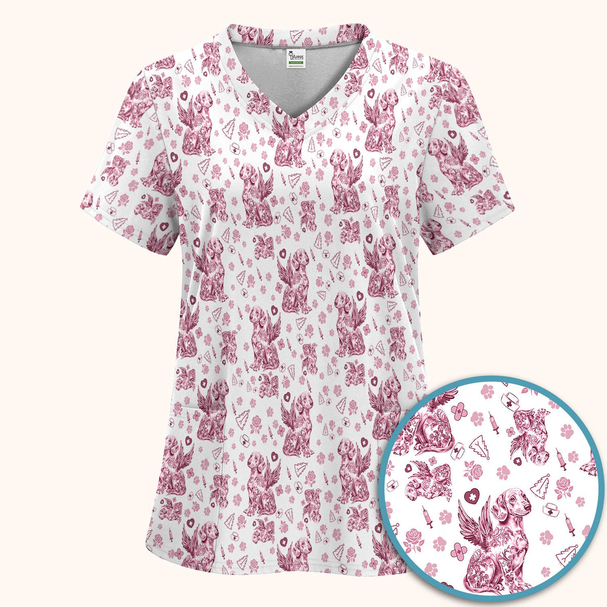 Toile De Jouy Dachshund Angel Nurse Scrub Set