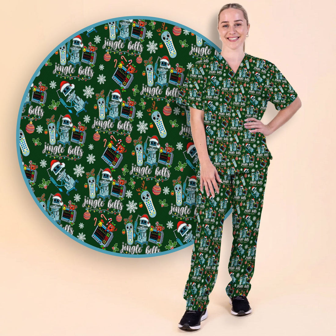Jingle Bells Nurse Scrub Set - Christmas Gift