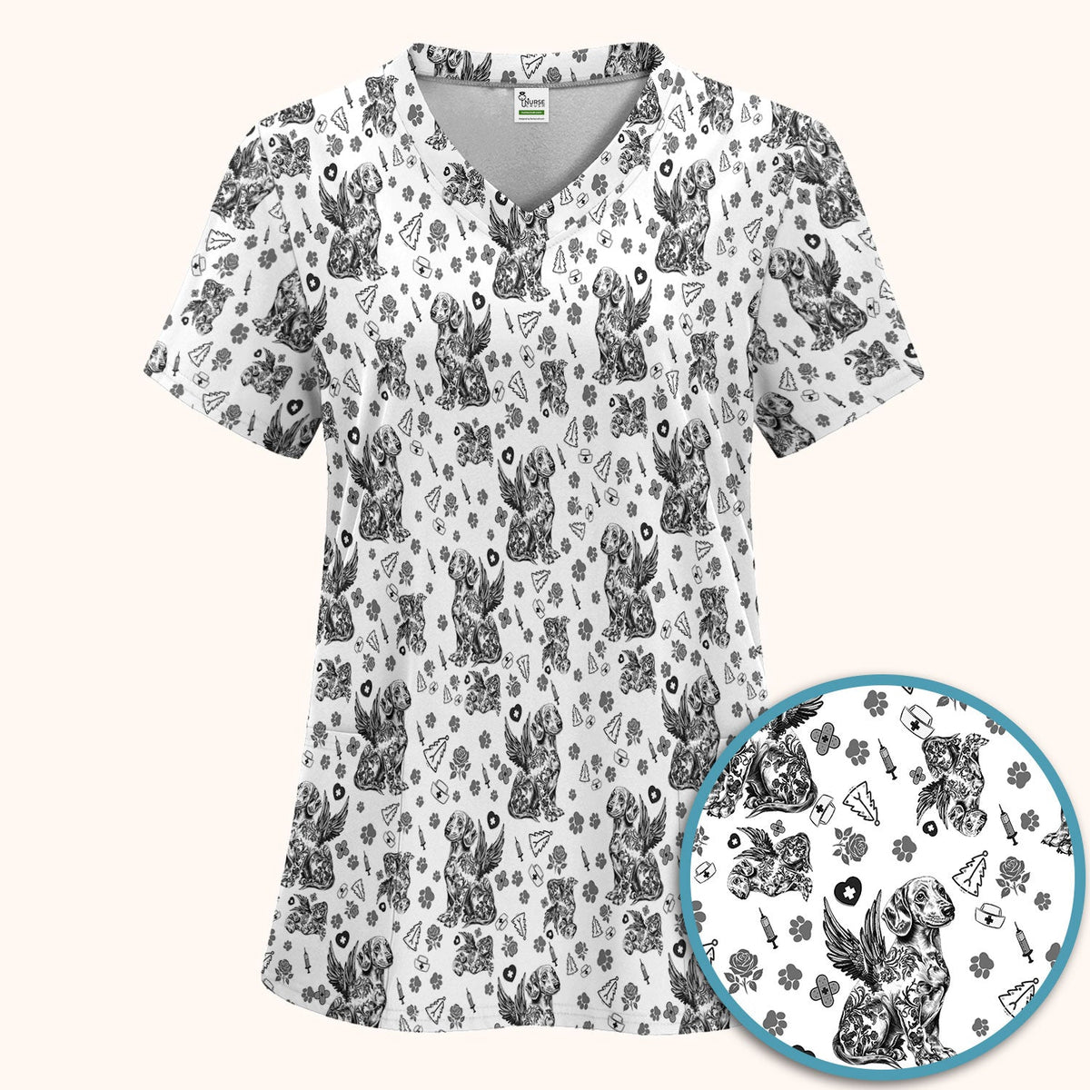 Toile De Jouy Dachshund Angel Nurse Scrub Set