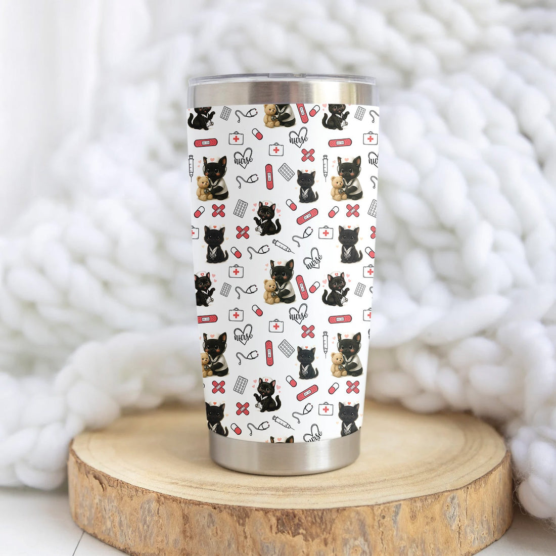 Personalized Black Kittens Cat Lover Nurse Tumbler
