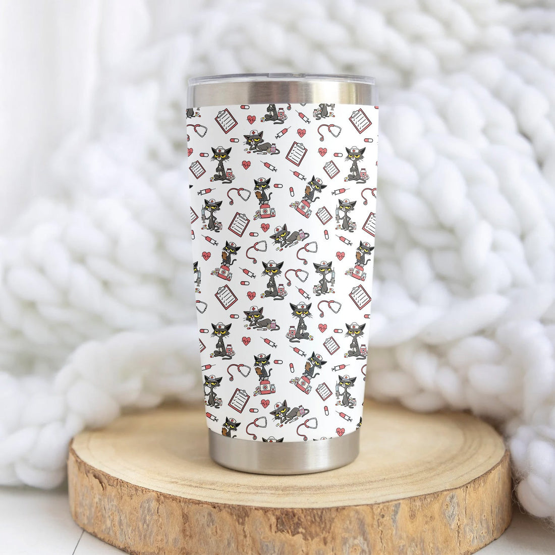 Personalized Black Cat Nurse Travel Tumbler
