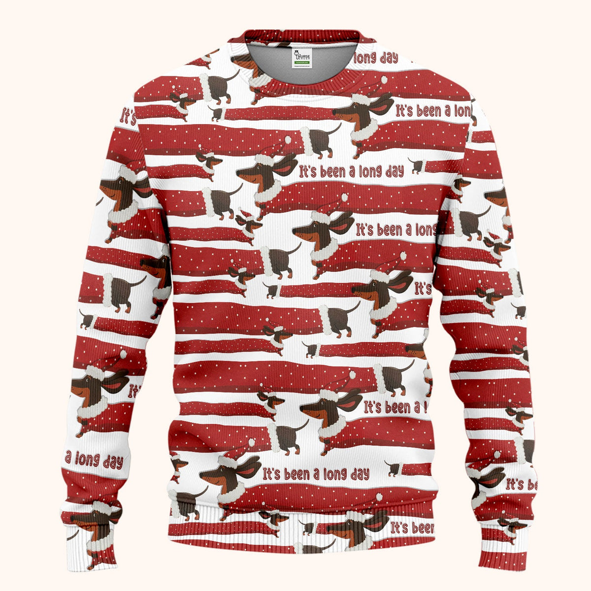 Funny Dachshund Christmas Scrub Set - It's Been a Long Day - Cute Wiener Dog Scrubs Pants and V Neck Top - Medical Uniform for Women