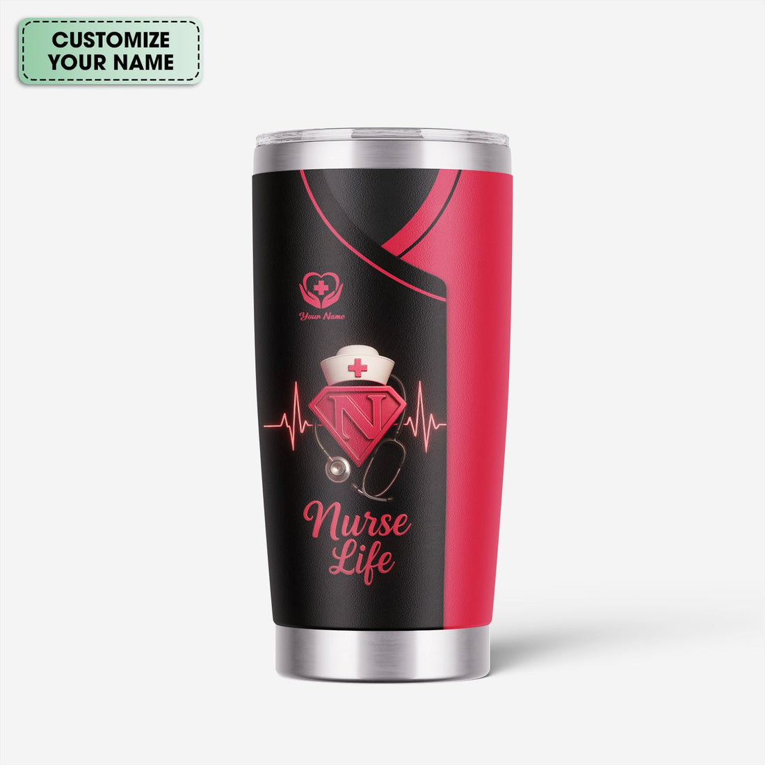 Personalized Superhero Heartbeat Nurse Tumbler