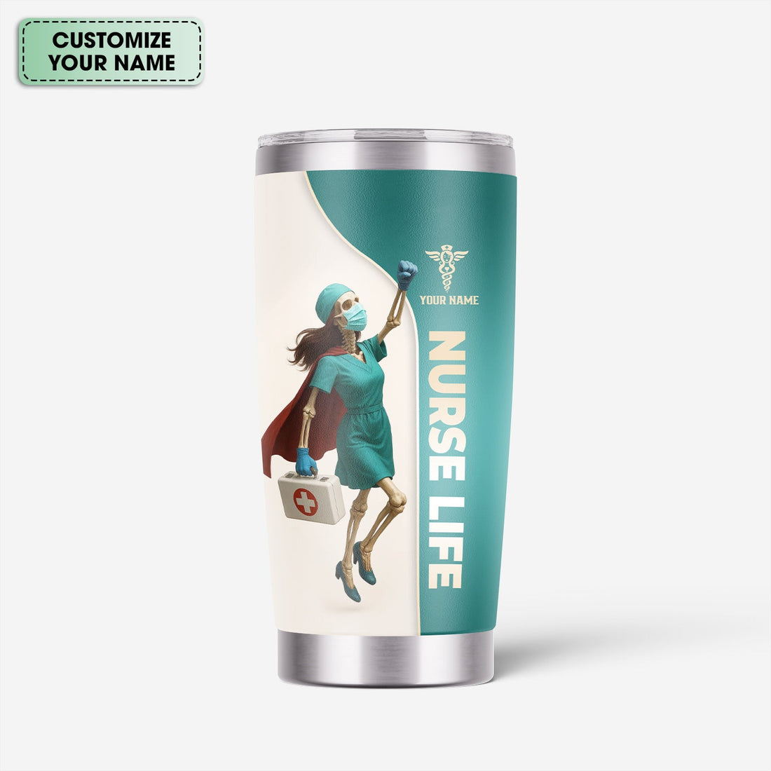 Personalized Superhero Skeleton Nurse Tumbler