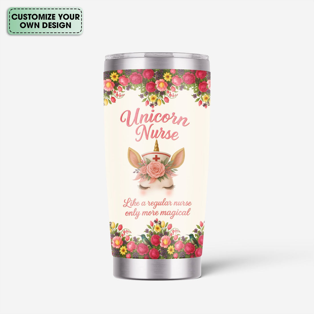 Personalized Magical Unicorn Floral Nurse Tumbler