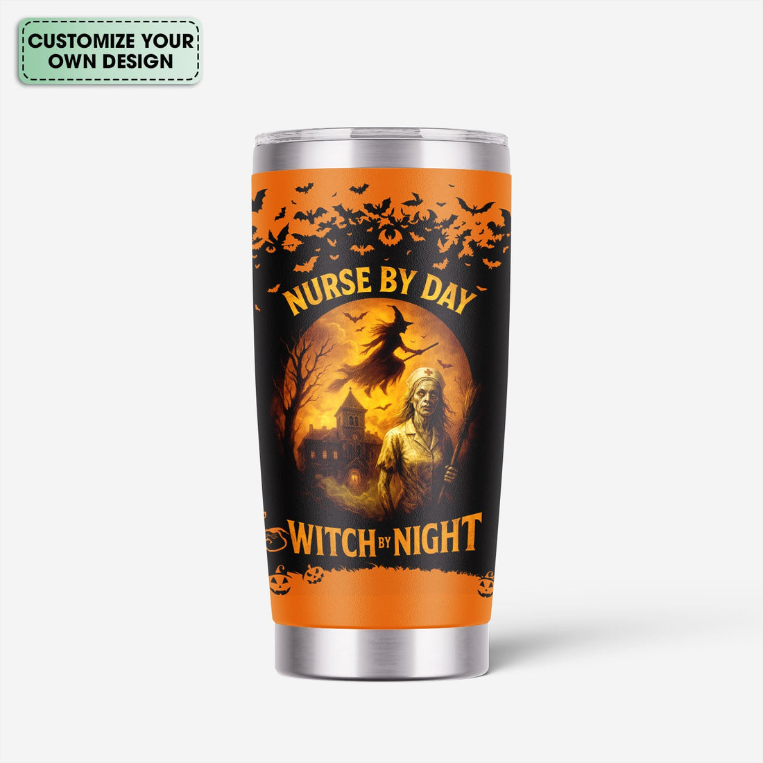 Personalized Halloween Witch Day Night Nurse Tumbler