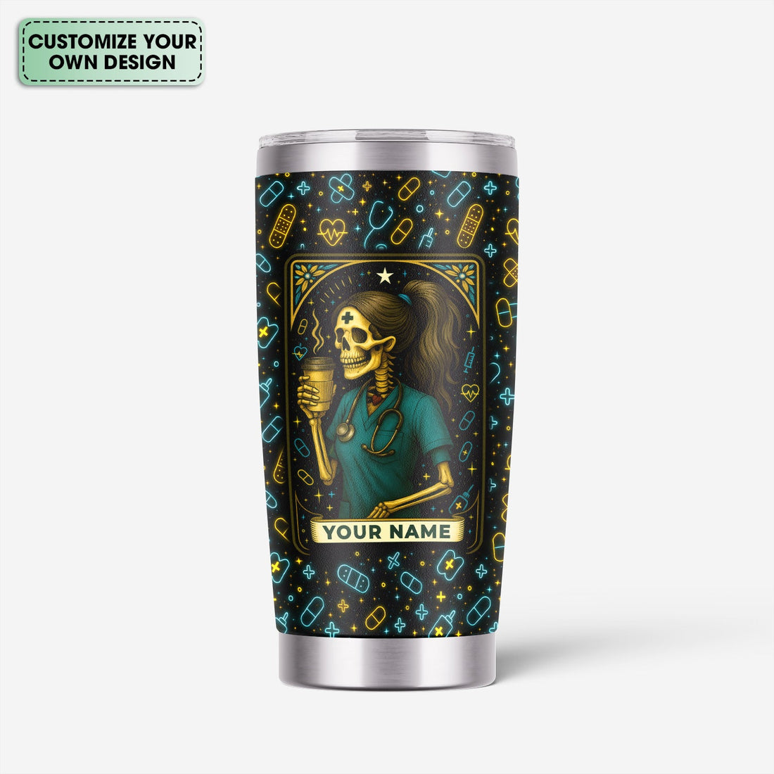 Personalized Halloween Skeleton Neon Nurse Tumbler