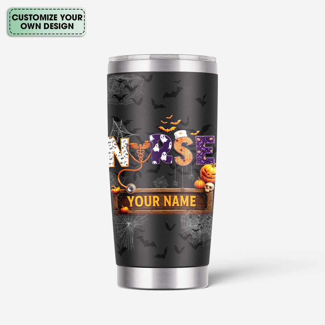 Personalized Halloween Pumpkins Bats Nurse Tumbler