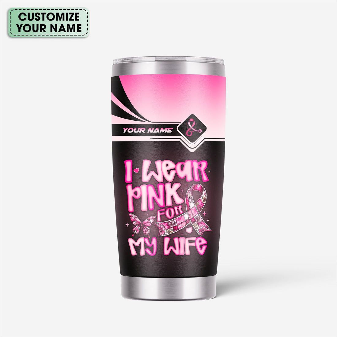 Personalized Breast Cancer Pink Ribbon Nurse Tumbler