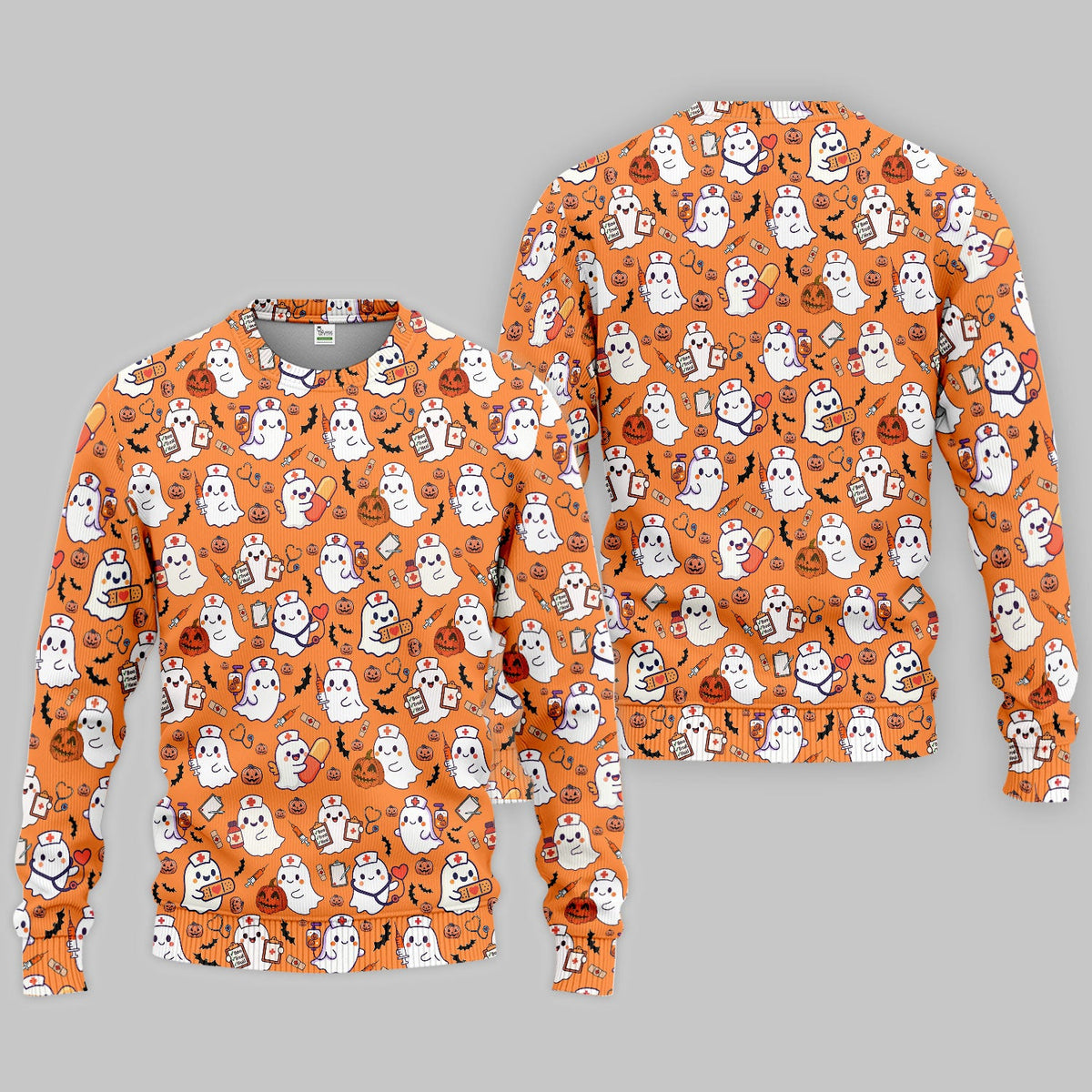 Pumpkin Ghost Nurse Scrub Set - Halloween Gift