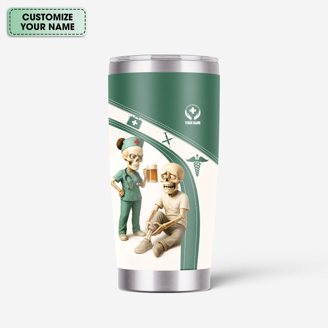 Personalized Skeleton Beer Joke Coffee Nurse Tumbler