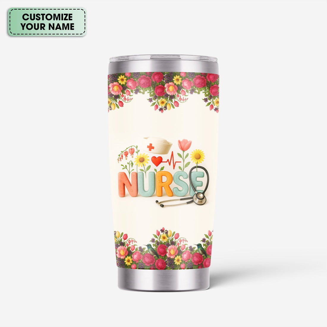 Personalized Floral Stethoscope Nurse Tumbler