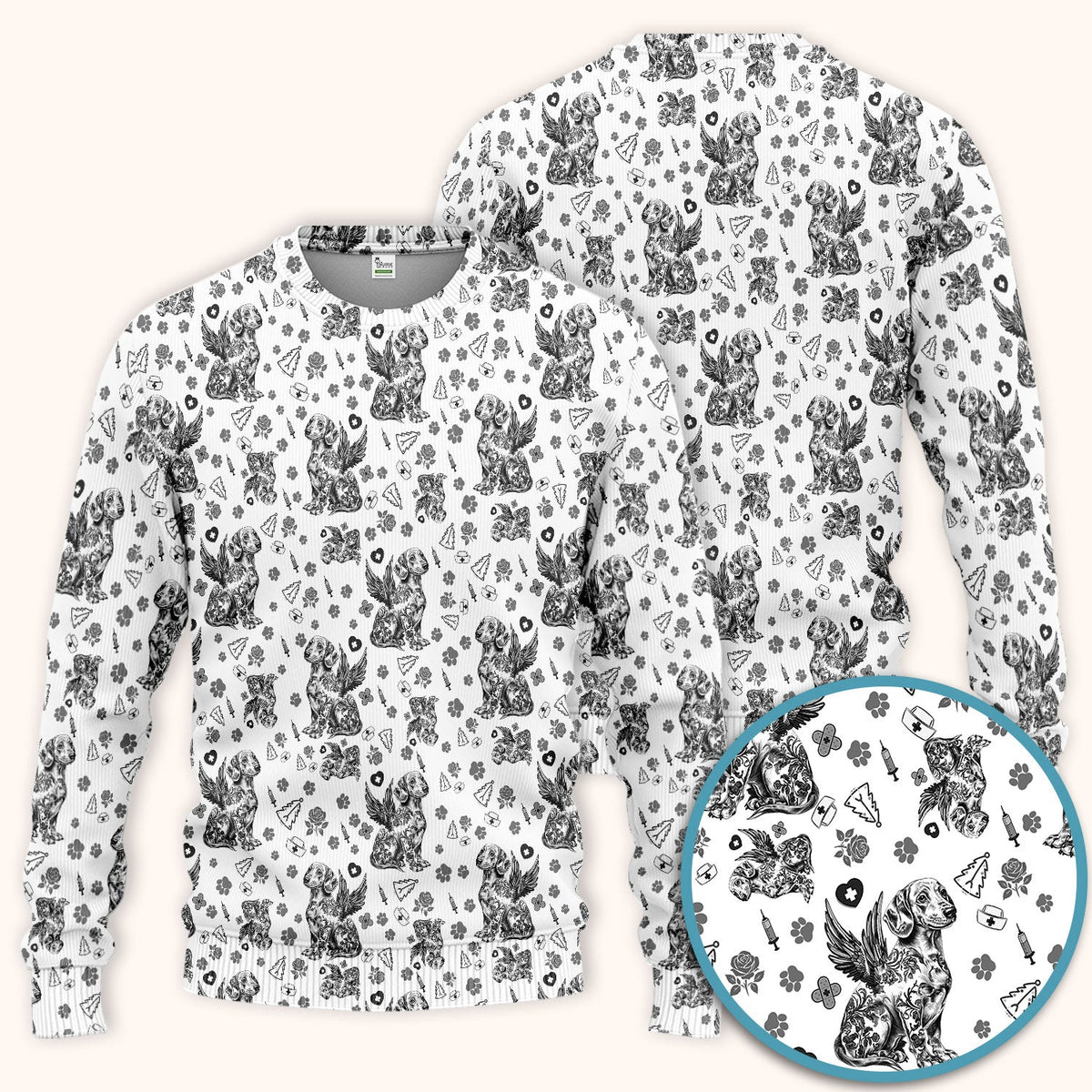 Toile De Jouy Dachshund Angel Nurse Scrub Set