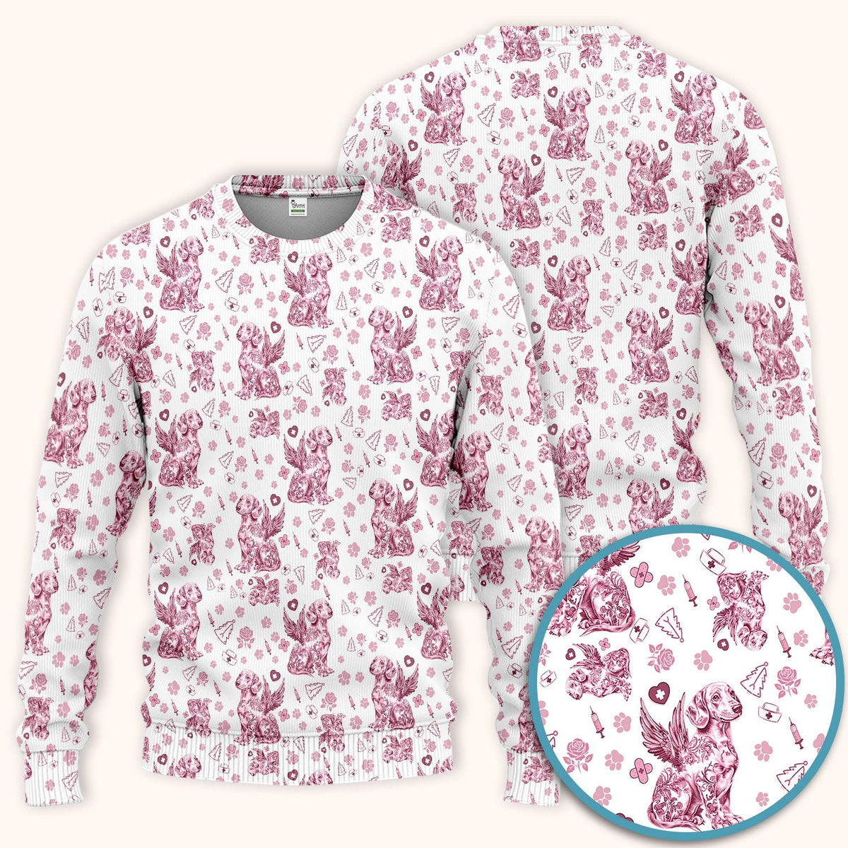 Toile De Jouy Dachshund Angel Nurse Scrub Set