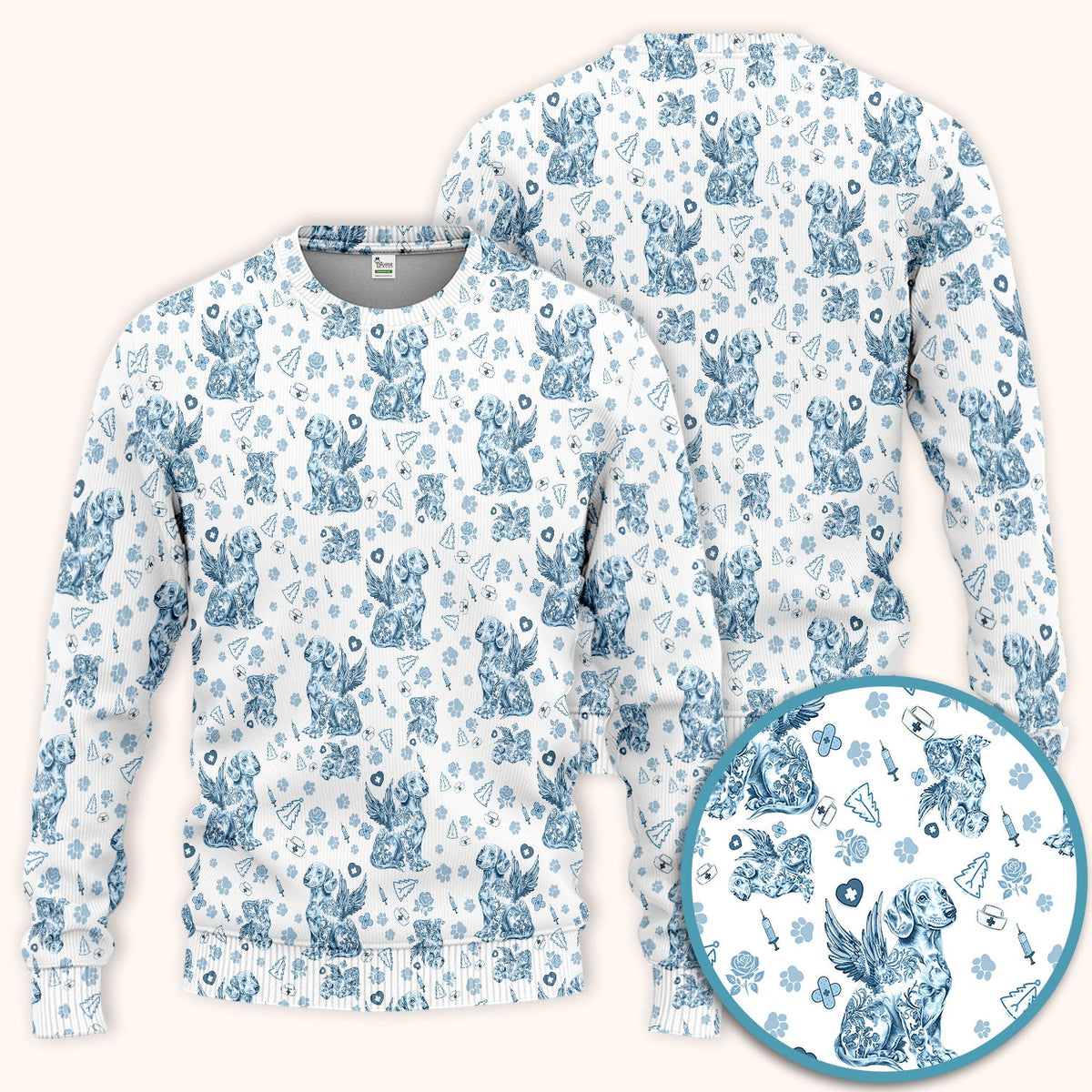 Toile De Jouy Dachshund Angel Nurse Scrub Set