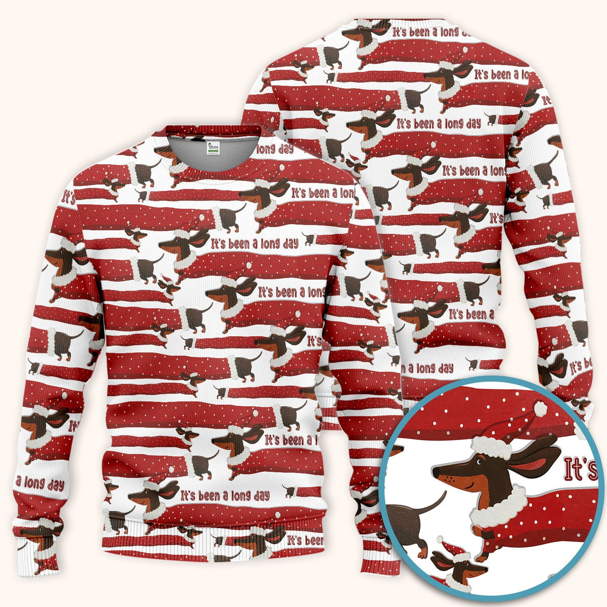 Funny Dachshund Christmas Scrub Set - It's Been a Long Day - Cute Wiener Dog Scrubs Pants and V Neck Top - Medical Uniform for Women