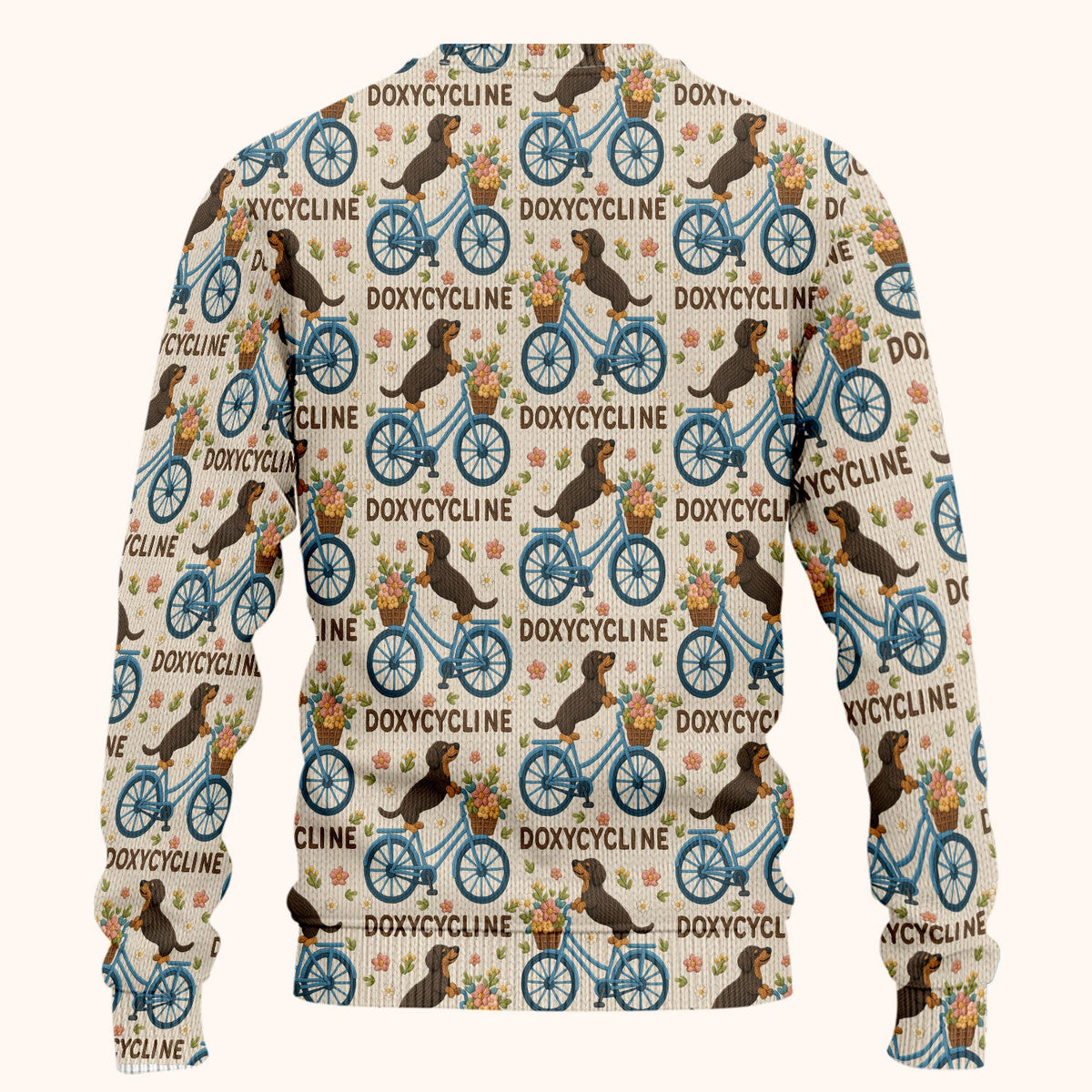 Doxycycline Pharmacy Pun Scrub Set - Dachshund on Bicycle Pharmacists Scrubs Pants and V Neck Top - Veterinary Technicians Gift