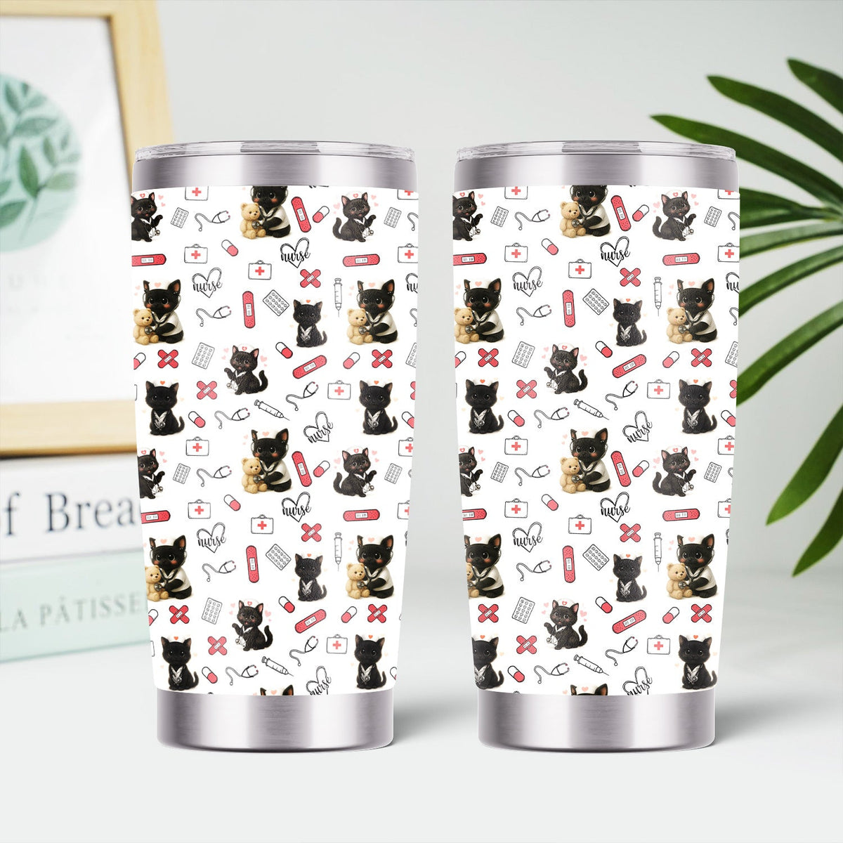 Personalized Black Kittens Cat Lover Nurse Tumbler