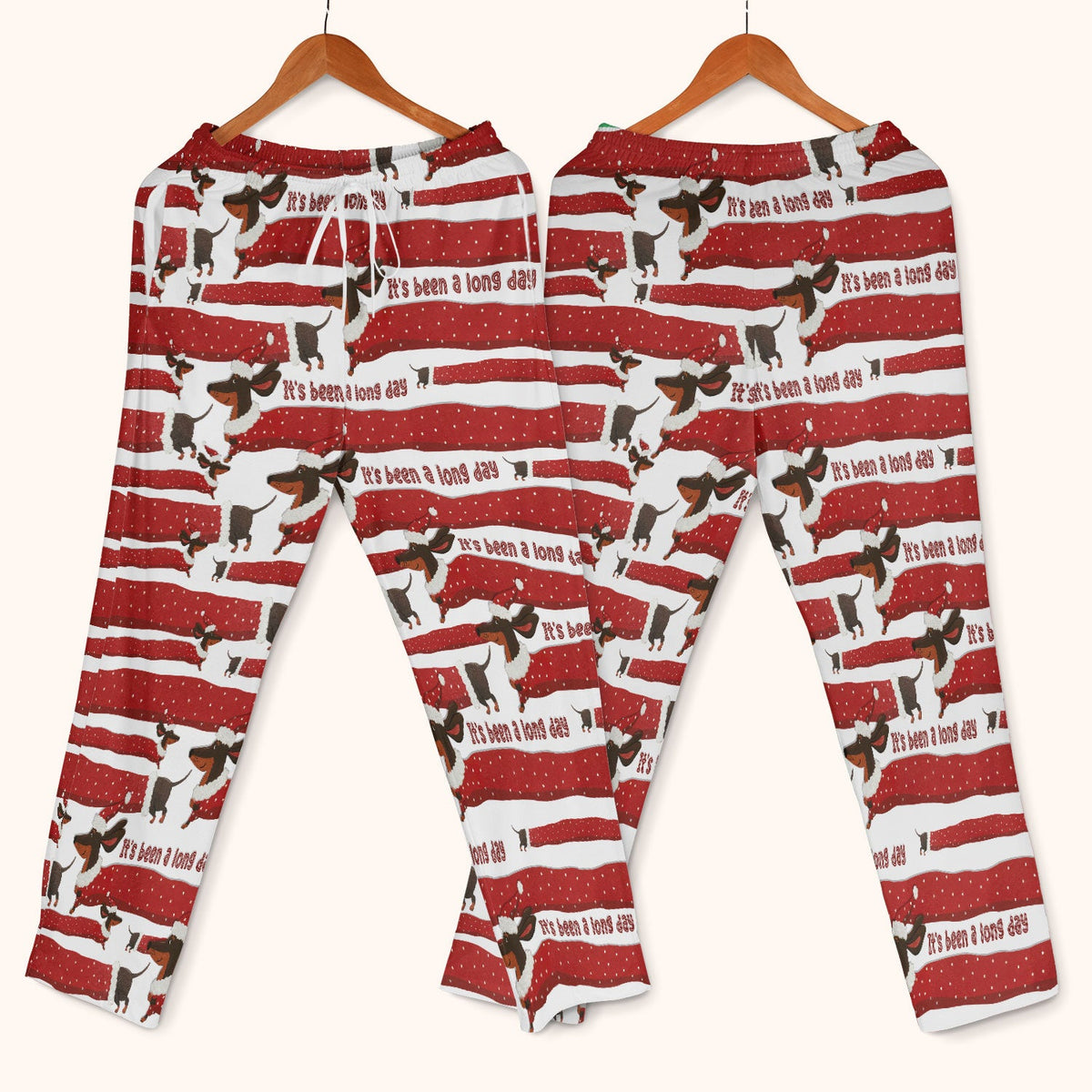 Funny Dachshund Christmas Scrub Set - It's Been a Long Day - Cute Wiener Dog Scrubs Pants and V Neck Top - Medical Uniform for Women